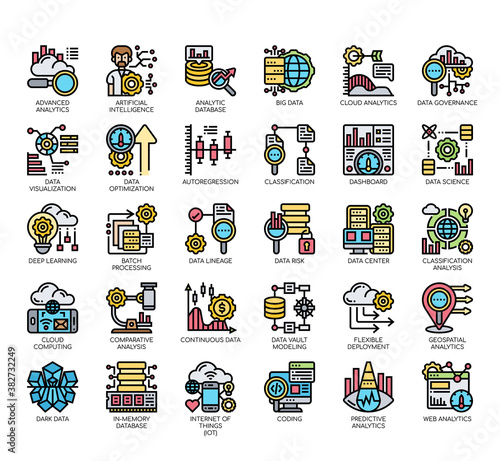 Set of data analytic thin line and pixel perfect icons for any web and app project.