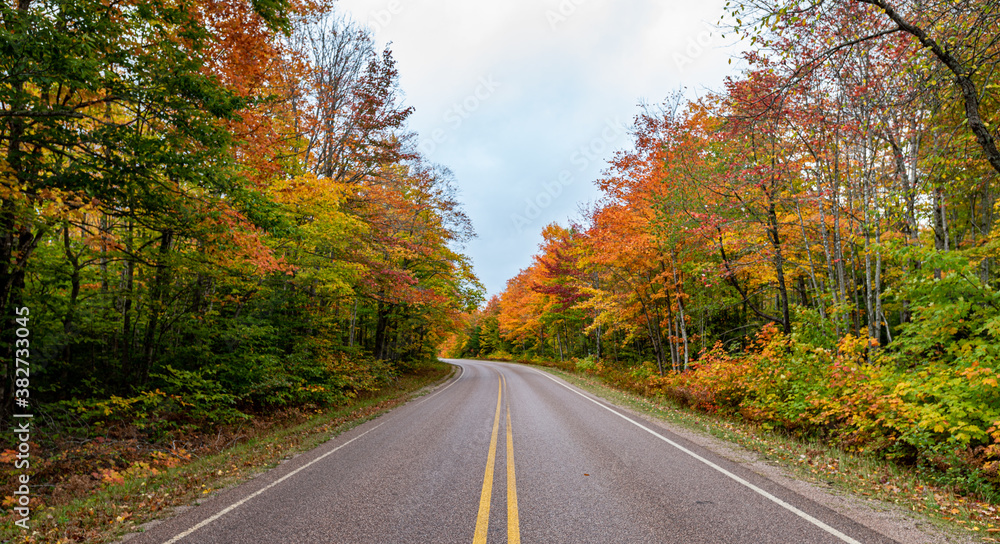 Road Trip with Fall Colors in Upper Peninsula Michigan.