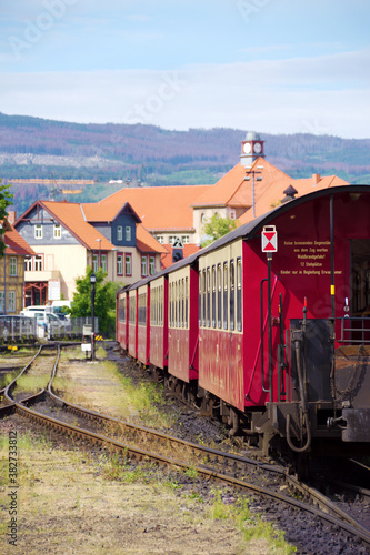 Departure of the Brockenbahn / Brocken Railway, platform at Wernigerode station, Harz, Germany 