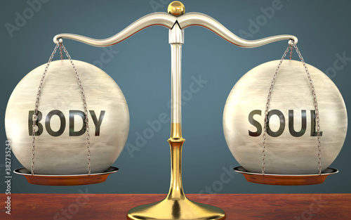 Photography Metaphor of body and soul staying in balance - showed as a metal scale with weig