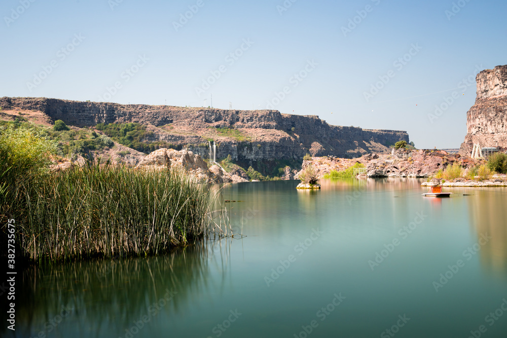 Beautiful summer landscape with Snake river and cliffs framing it. Public park in Twin Falls, Idaho