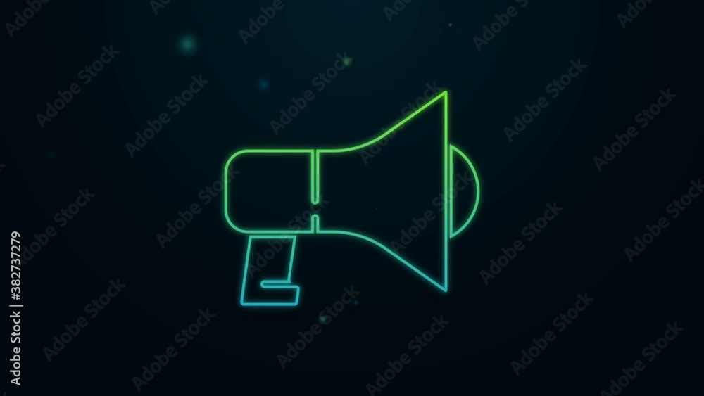 Glowing neon line Megaphone icon isolated on black background. Speaker sign. 4K Video motion graphic animation Glowing neon line Megaphone icon isolated on black background. Speaker sign. 4K Video motion graphic animation