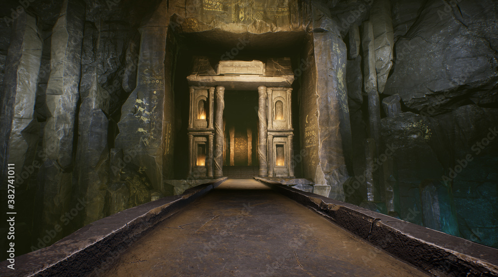 Obraz premium Temple's gate , fantasy background from an underground temple.