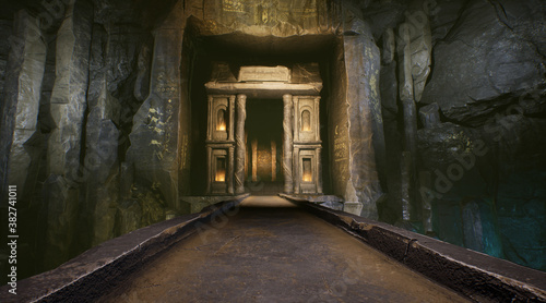 Temple's gate , fantasy background from an underground temple. photo