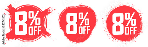 Set Sale 8% off banners, discount tags design template, extra deals, vector illustration