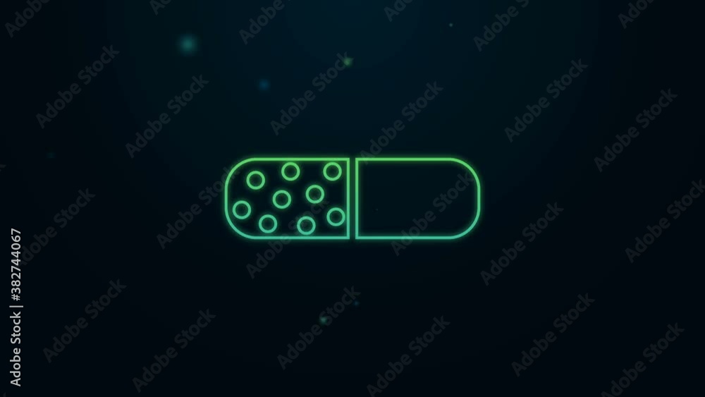 Glowing neon line Vitamin complex of pill capsule icon isolated on black background. Healthy lifestyle. 4K Video motion graphic animation Glowing neon line Vitamin complex of pill capsule icon isolated on black background. Healthy lifestyle. 4K Video motion graphic animation