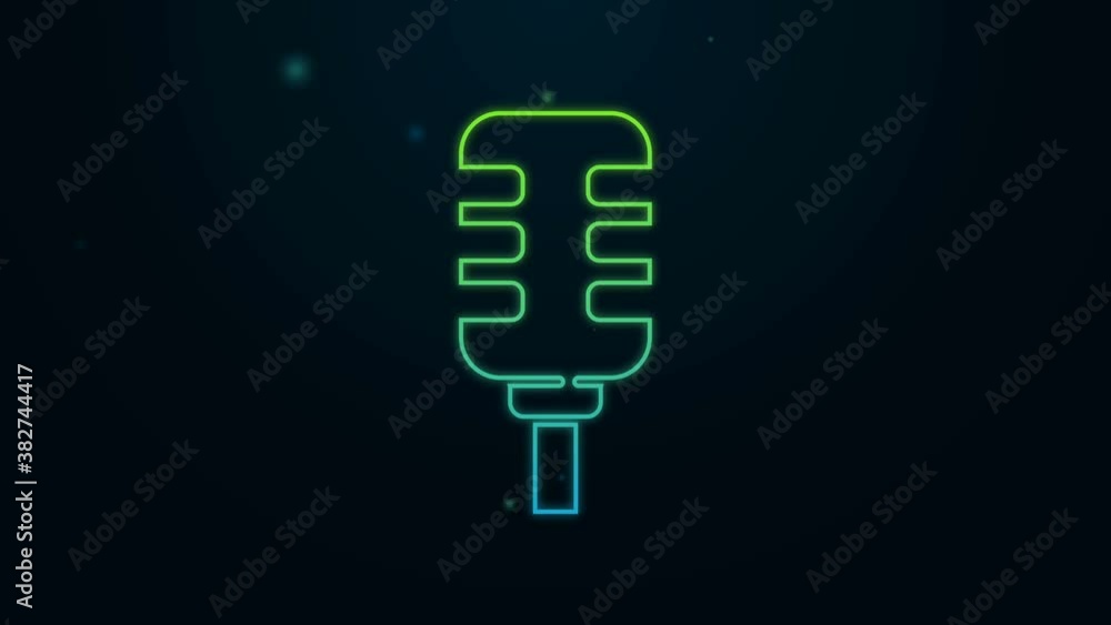 Glowing neon line Microphone icon isolated on black background. On air radio mic microphone. Speaker sign. 4K Video motion graphic animation Glowing neon line Microphone icon isolated on black background. On air radio mic microphone. Speaker sign. 4K Video motion graphic animation