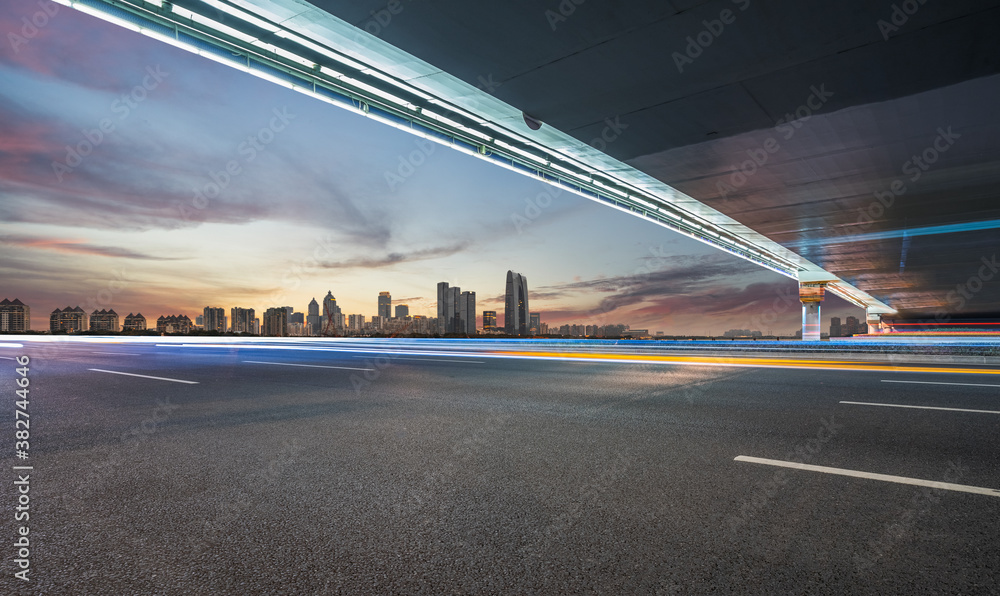 Vehicle light trails in city at night.