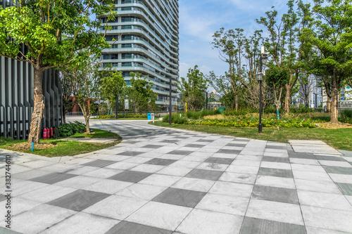 modern buildings and empty pavement in china