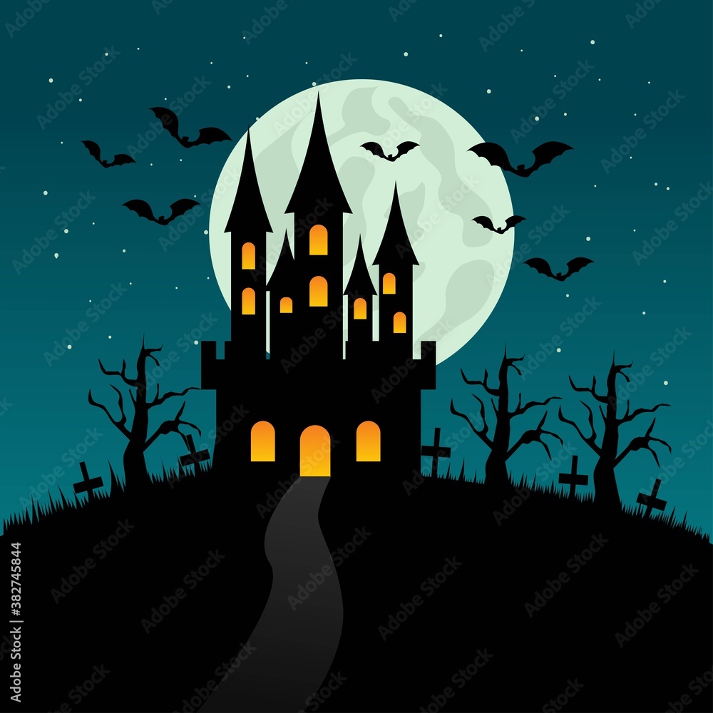 Halloween haunted castle. vector illustration