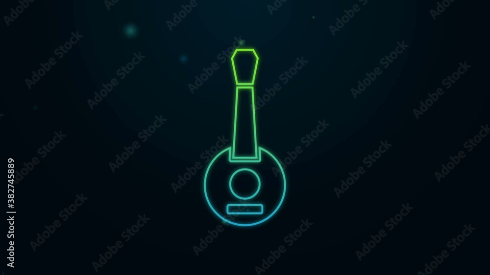 Glowing neon line Banjo icon isolated on black background. Musical instrument. 4K Video motion graphic animation Glowing neon line Banjo icon isolated on black background. Musical instrument. 4K Video motion graphic animation