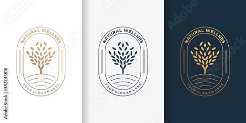 Natural logo with luxury golden tree style and business card design template, emblem, leave, luxury, Premium Vector