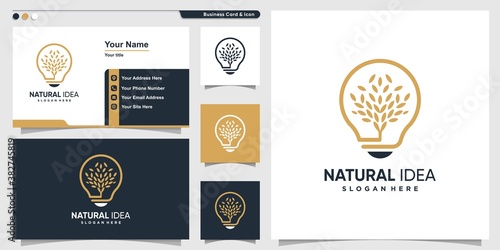 Natural logo with unique leaf idea modern style and business card design template Premium Vecto