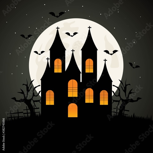 Halloween haunted castle vector illustration