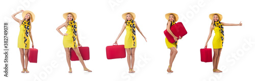 Woman going to summer vacation isolated on white