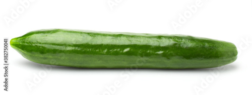 Single cucumber isolated on white background.