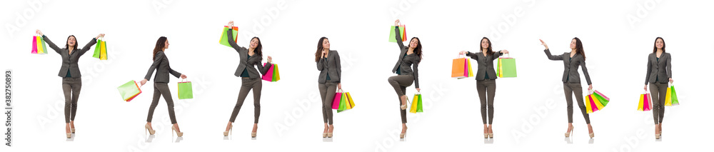 Attractive woman with shopping bags isolated on white Attractive woman with shopping bags isolated on white