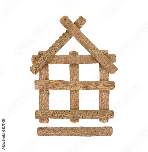 House yoy made of branches isolated on white with clipping path photo