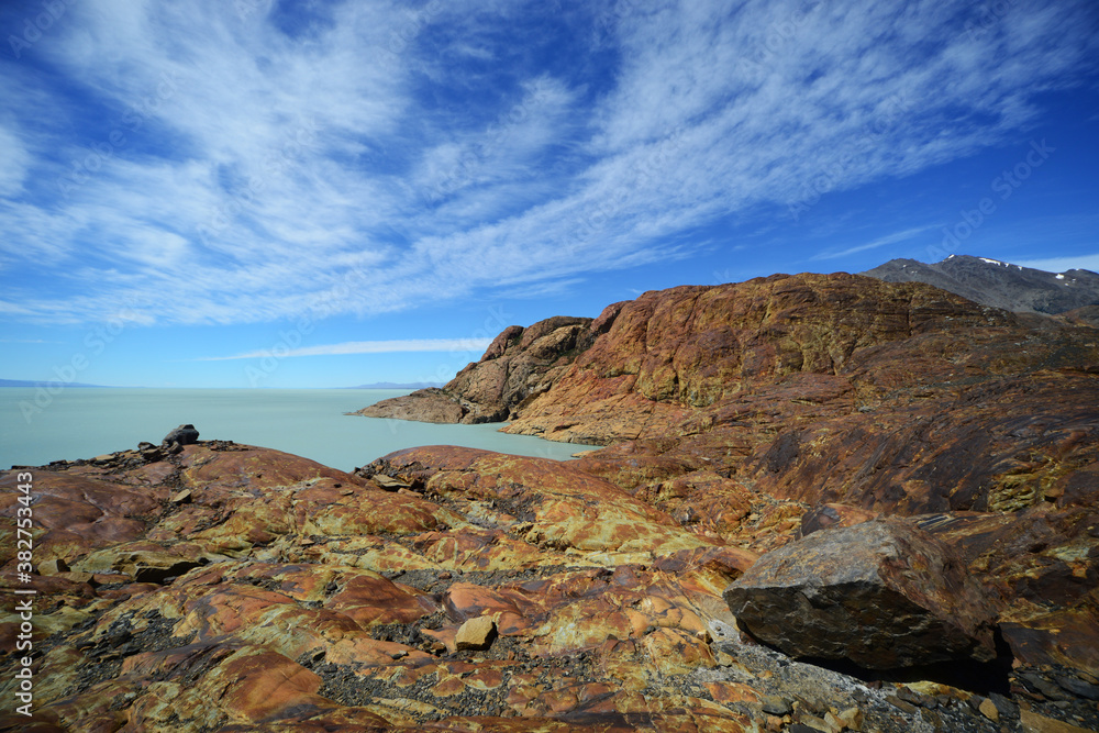 Viedma lake landscape with blue sky and clouds, Patagonia Argentina