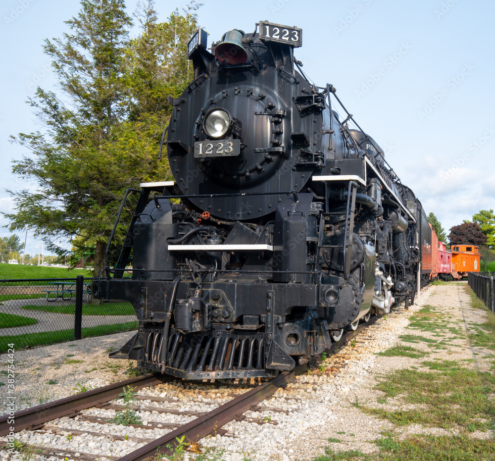 antique train Pere Marquette N-1 Berkshire 1223 steam locomotive at Grand Haven Michigan antique train Pere Marquette N-1 Berkshire 1223 steam locomotive at Grand Haven Michigan