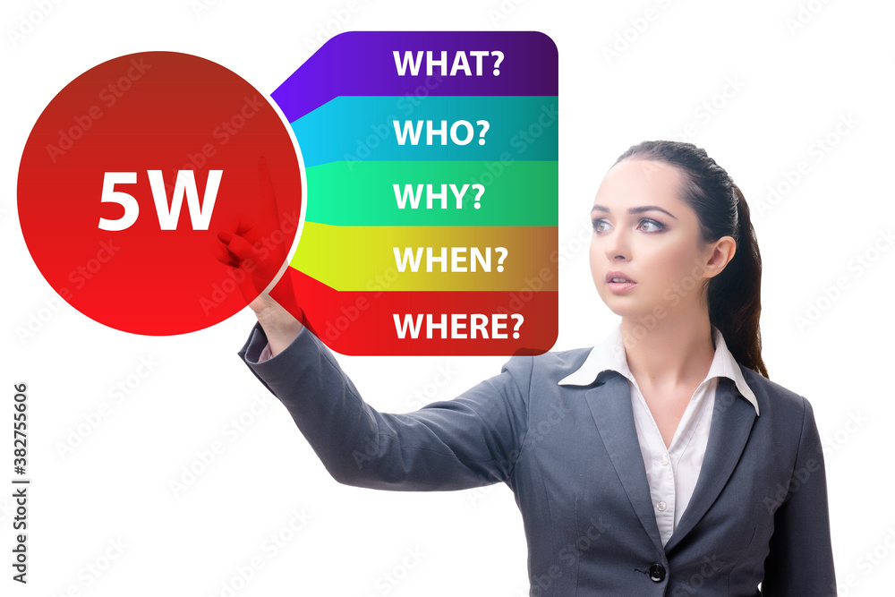 Five whys concept with businessman pressing virtual button Five whys concept with businessman pressing virtual button