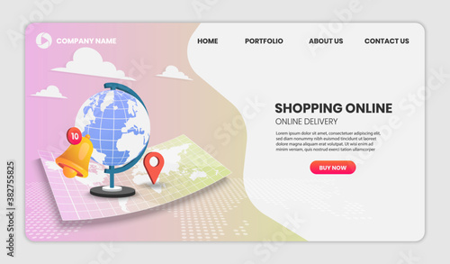 Shopping online on map illustration concept. Online delivery service.