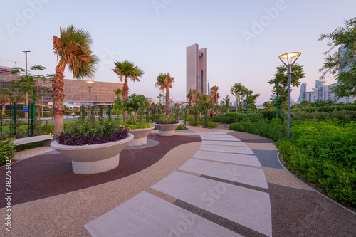 Beautiful view of the garden landscape in Bahrain Bay