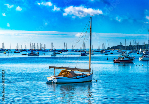 Catboat Sailboats Yachts Padanaram Harbor with Boats Dartmouth Massachusetts
