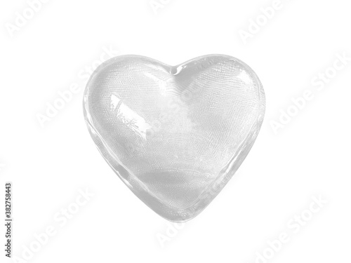 Glowing crystal white heart isolated on white background with clipping path. White heart means pure love.