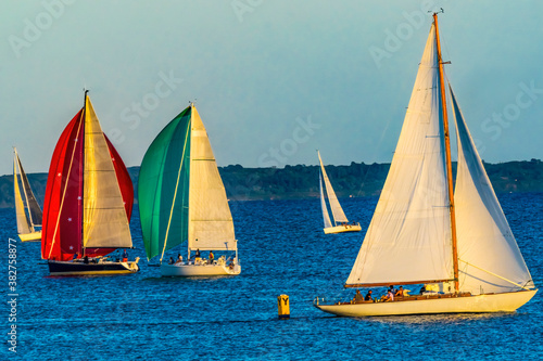 Evening Sailboats Racing Padanaram Harbor Dartmouth Massachusetts