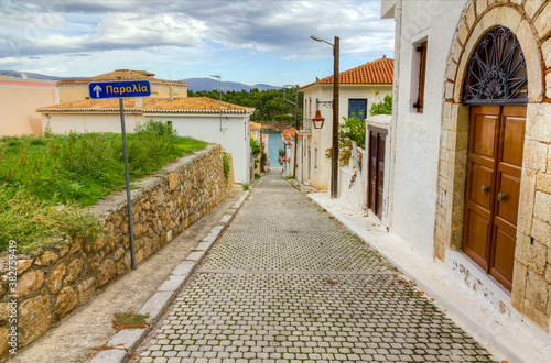 Alley in the picturesque town of Galaxidi, Phocis, Greece. photo