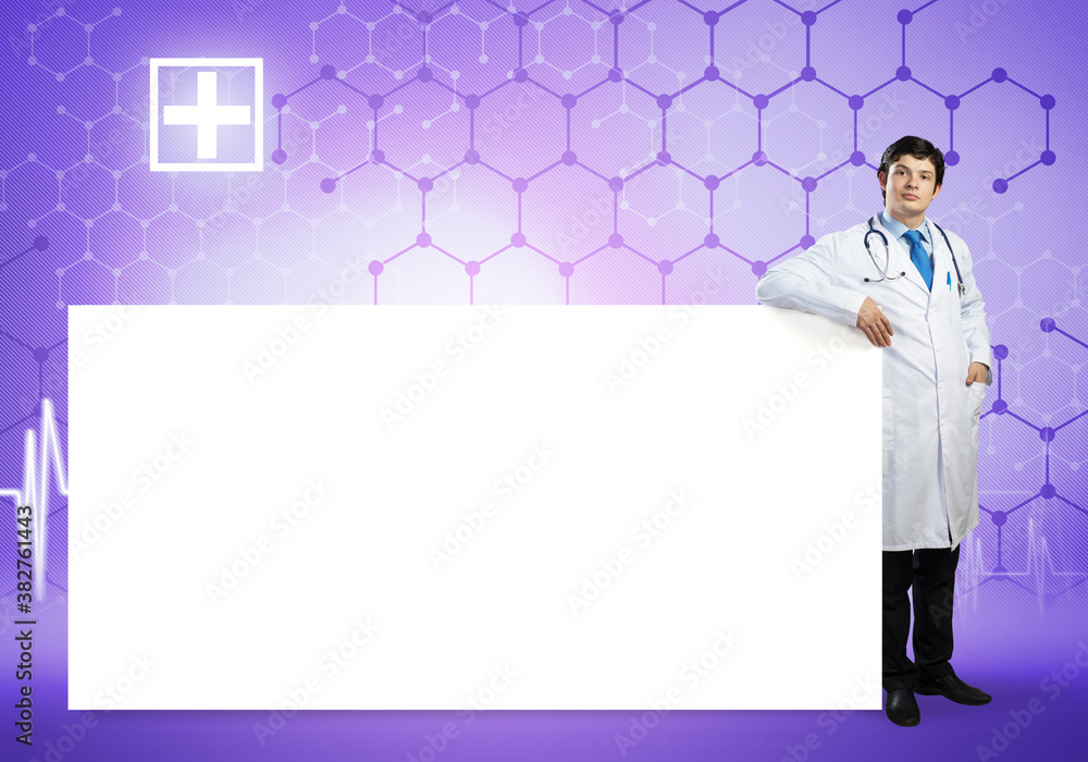 Doctor with banner Doctor with banner