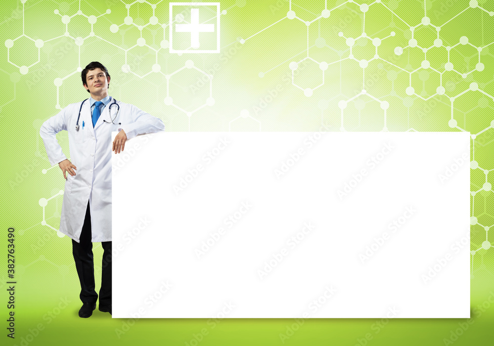 Doctor with banner Doctor with banner
