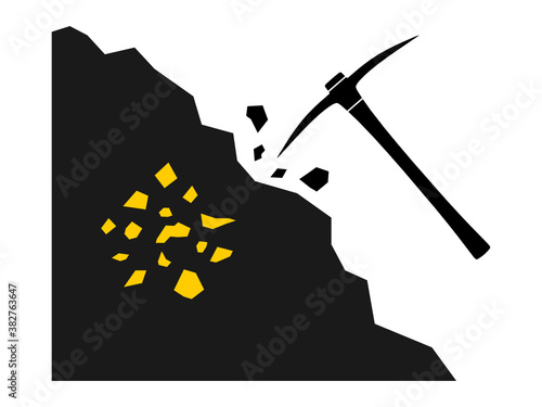 Pickaxes digging for nugget gold from hard rock.