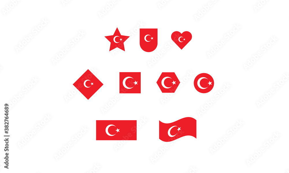 Turkey flag set shape vector illustration Turkey flag set shape vector illustration
