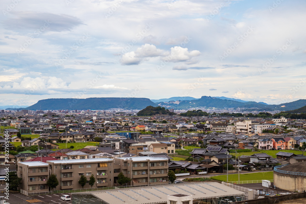Cityscape of Ayagawa town looking Yashima , Kagawa, Shikoku, Japan	
