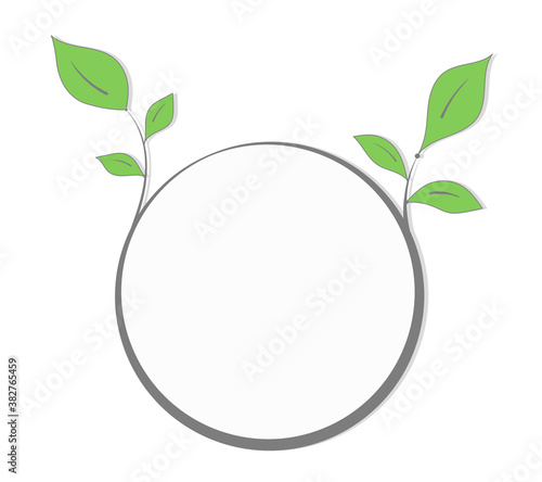 Frame with tree branches and leaves with space for text on a white background