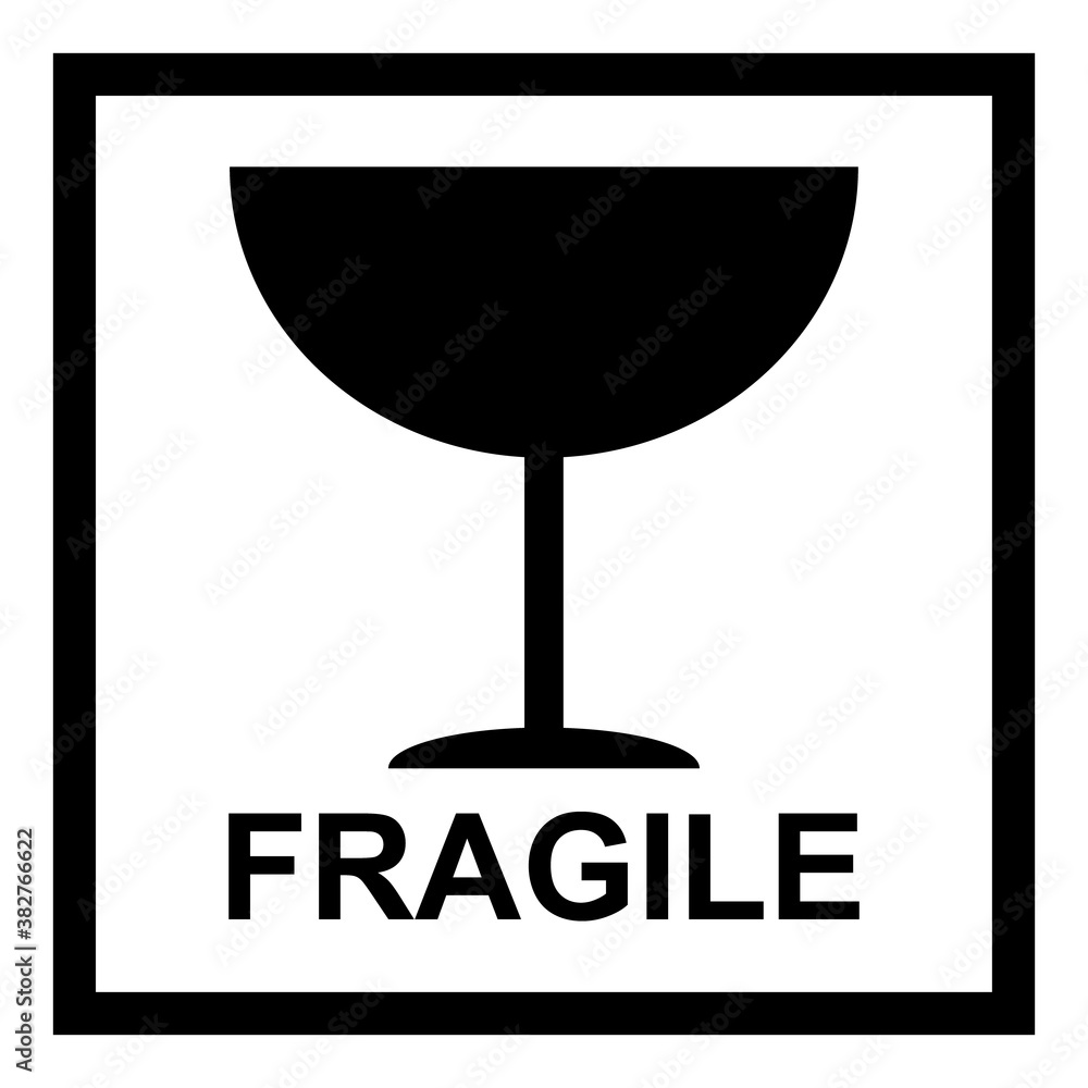 Fragile flat icon with black frame isolated on white background. Fragile package symbol. Label vector illustration Fragile flat icon with black frame isolated on white background. Fragile package symbol. Label vector illustration