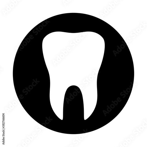 Tooth flat icon with black circle isolated on white background. Tooth vector illustration. Dentistry symbol. Stomatology