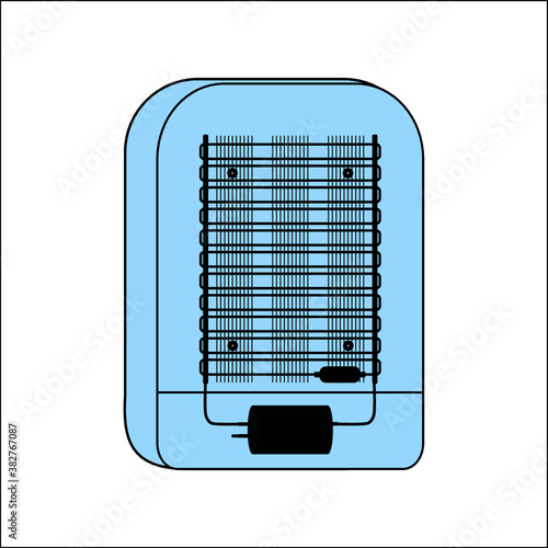 The back of a retro refrigerator with a repair unit. Refrigerator repair. Service of climatic equipment. Service center. Master repairman. Refrigeration equipment unit. Refrigeration compressor.