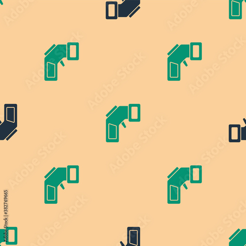 Green and black Digital contactless thermometer with infrared light icon isolated seamless pattern on beige background. Vector.