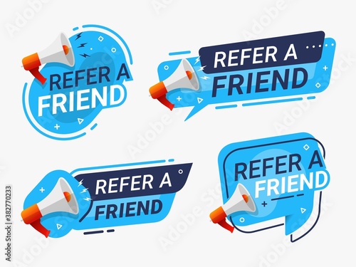 Refer a friend banner label badge set. referral program vector illustration photo