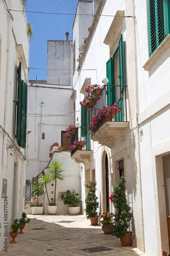 Locorotondo, street in the center, Apulia, Italy