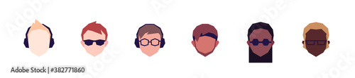 Set of people with glasses and headphones. Low poly avatars. Vector illustration