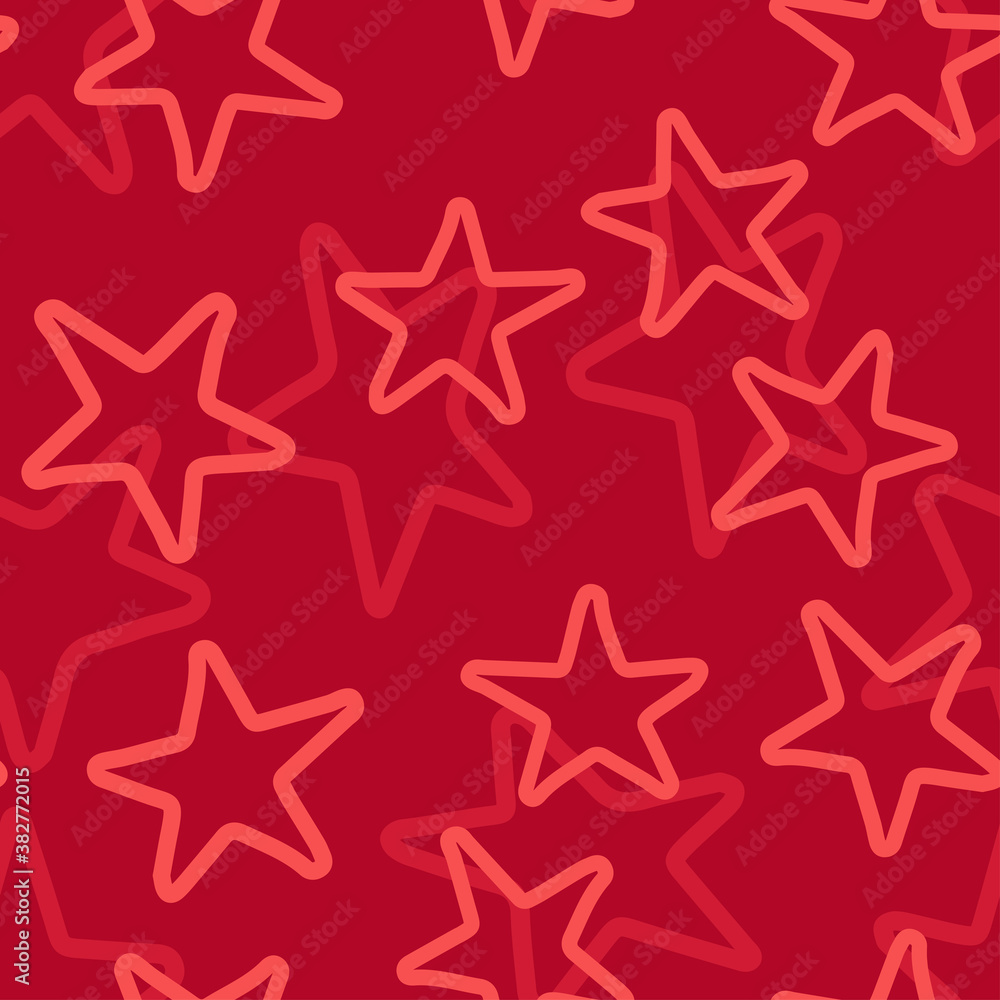 Seamless pattern with pink stars on red background. Vector design for textile, backgrounds, clothes, wrapping paper, web sites and wallpaper. Fashion illustration hand drawn seamless pattern. Seamless pattern with pink stars on red background. Vector design for textile, backgrounds, clothes, wrapping paper, web sites and wallpaper. Fashion illustration hand drawn seamless pattern.