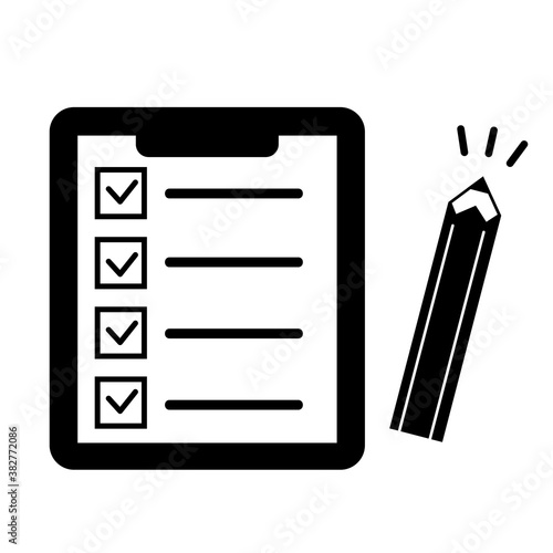 Survey clip board and pencil simple black icon