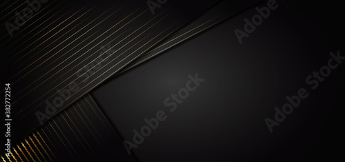 Abstract stripes golden lines diagonal overlap on black background. Luxury stryle.