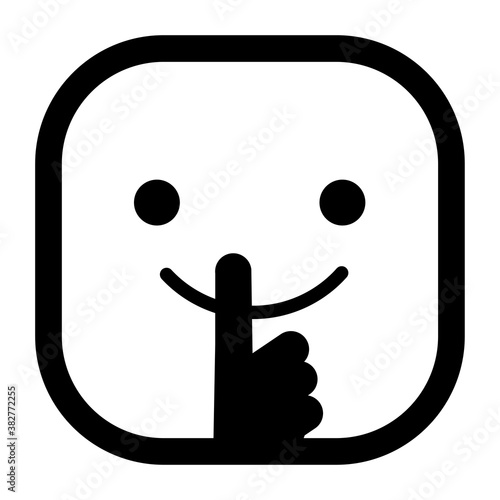 A smiling icon holding up a finger and wishing for silence