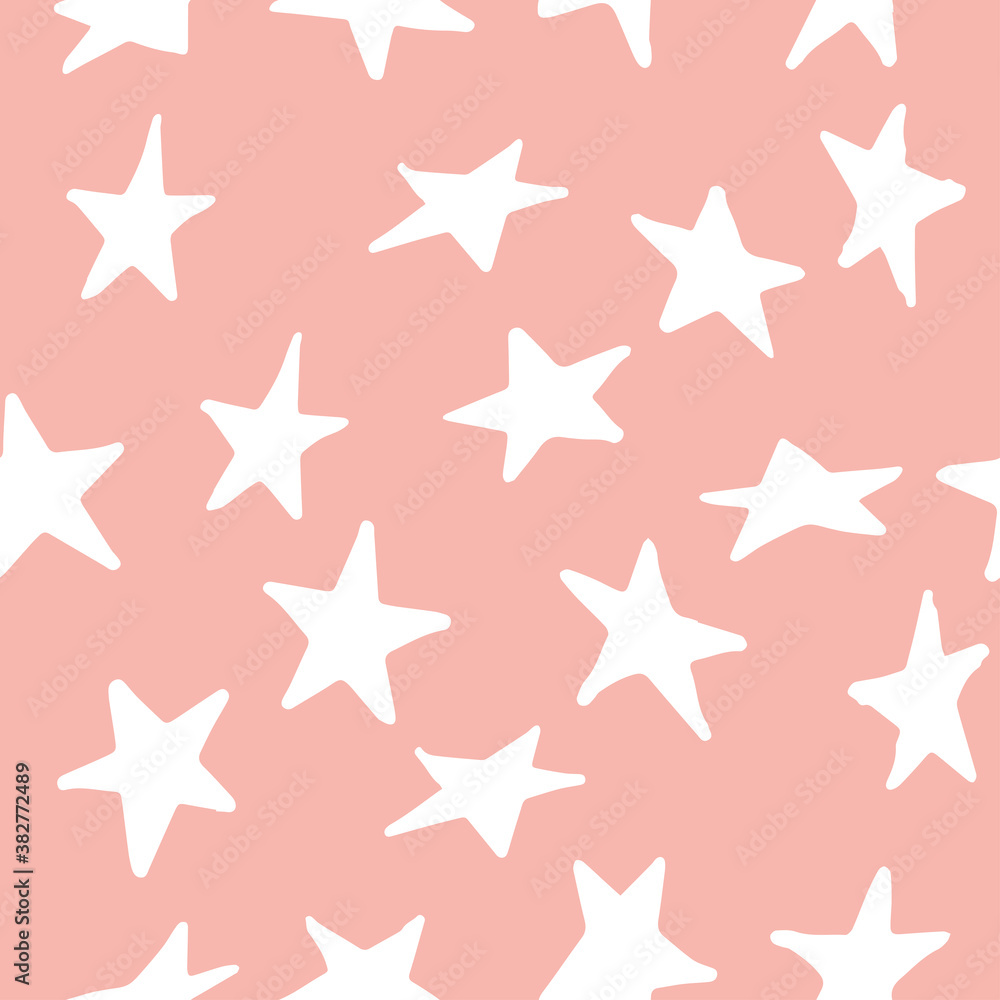 Seamless pattern with white stars on light pink background. Vector design for textile, backgrounds, clothes, wrapping paper, web sites and wallpaper. Fashion illustration hand drawn seamless pattern. Seamless pattern with white stars on light pink background. Vector design for textile, backgrounds, clothes, wrapping paper, web sites and wallpaper. Fashion illustration hand drawn seamless pattern.