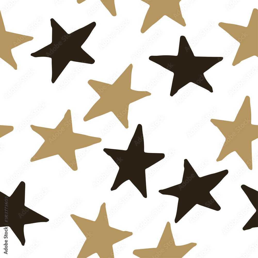 Seamless pattern with black and golden stars on background. Vector design for textile, backgrounds, clothes, wrapping paper, web sites and wallpaper. Fashion illustration hand drawn seamless pattern. Seamless pattern with black and golden stars on background. Vector design for textile, backgrounds, clothes, wrapping paper, web sites and wallpaper. Fashion illustration hand drawn seamless pattern.